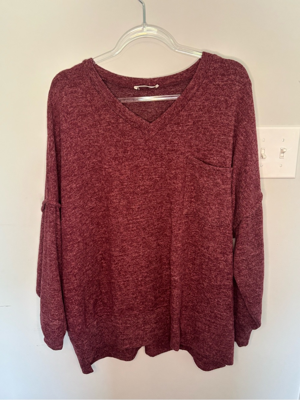Zenana Outfitters Maroon V-Neck Long Sleeve Pocket Sweater